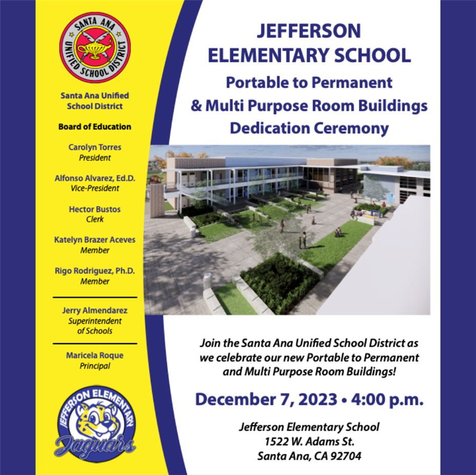 Dec. 7: Dedication Ceremony for Jefferson's New Portable to Permanent & Multi Purpose Buildings